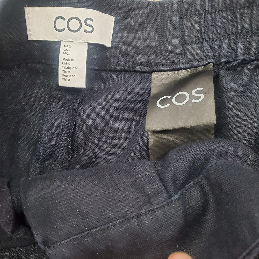 COS High Rise Wide Leg Semi Elastic Waist Pants Linen Flat Front Size 2
